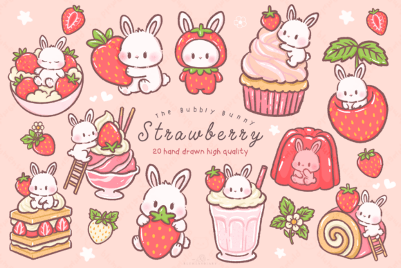 Download Kawaii Bunny Strawberry Dessert Clipart - Dessert Collection